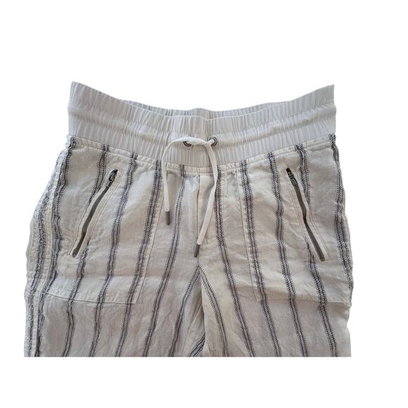 Athleta Cabo Linen Cream and Navy Striped Wide Leg Pants Size 2 - Picture 3 of 7